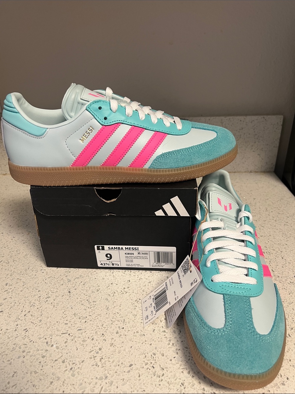 adidas Samba Messi Sneakers in Teal, Pink & White